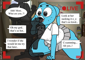 age_difference all_fours anthro bad_parenting big_penis blue_body blue_fur bottomless bottomwear breasts butt cam_show chair clothed clothing curvy_figure dialogue duo ellipsis erection exclamation_point fellatio female fur furniture genitals huge_penis interrobang long_penis male mature_anthro mature_female moan nipple_outline office_chair older_anthro older_female open_mouth oral oral_penetration penetration penile penis question_mark raised_tail recording sex size_difference skirt small_but_hung stated_incest tail text thick_penis tongue tongue_out tongue_out_fellatio translucent wide_hips young young_anthro young_but_hung younger_anthro younger_male garabatoz cartoon_network the_amazing_world_of_gumball gumball_watterson nicole_watterson domestic_cat felid feline felis mammal digital_media_(artwork) english_text incest_(lore) mother_(lore) mother_and_child_(lore) mother_and_son_(lore) parent_(lore) parent_and_child_(lore) parent_and_son_(lore) son_(lore)