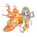 antennae_(anatomy) breasts clothing exoskeleton female feral hair hat headgear headwear molting shed_skin shedding_exoskeleton shedding_transformaton smile solo species_transformation transformation alunka arthropod cicada humanoid insect true_bug hi_res