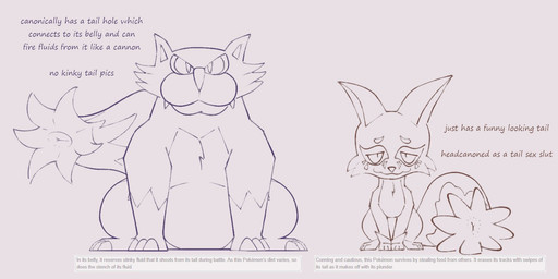ambiguous_gender cheek_tuft claws duo facial_tuft feral literal_tailhole narrowed_eyes pokedex_entry smile snaggle_teeth tail text text_box the_truth tuft pinnipip nintendo pokemon canid canine fox generation_4_pokemon generation_8_pokemon mammal mephitid nickit pokemon_(species) skunk skuntank english_text hi_res