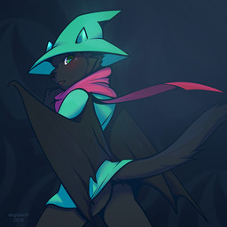 anthro black_body black_fur clothing fur green_eyes hat headgear headwear membrane_(anatomy) membranous_wings solo standing wings angiewolf deltarune undertale_(series) ralsei stuffie_(stuffievl) darkner domestic_cat felid feline felis mammal 1:1 2019 digital_media_(artwork)