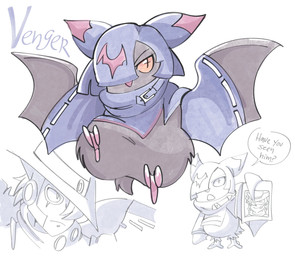 anthro black_body black_fur cloak clothing cowl duo flapping fur hat headgear headwear male mask text wings yellow_eyes luxinova bandai_namco digimon chiropmon digimon_(species) humanoid magnakidmon english_text hi_res