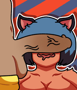 anthro balls big_breasts big_penis blue_hair breasts brown_body brown_fur duo erection female fur genitals hair male male/female nude open_mouth penis simple_background smile these_aren't_my_glasses vein inudarkk brand_new_animal studio_trigger michiru_kagemori animal_humanoid canid canine humanoid mammal raccoon_dog tanuki absurd_res digital_media_(artwork) hi_res