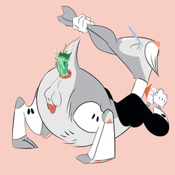ambiguous_fluids anal anal_penetration anthro anus ass_up balls bent_arm bottomless bottomless_anthro bottomless_male bow_tie buckteeth butt clothed clothing condom disembodied_penis ear_pull eyes_closed eyewear facial_hair feet fist fur genitals gloves grey_body grey_fur handwear long_ears looking_pleasured lying male monocle multicolored_body mustache on_front pained_expression partially_clothed penetration penile penile_penetration penis pink_background presenting presenting_anus presenting_hindquarters raised_tail scut_tail semi-anthro sexual_barrier_device short_tail simple_background solo spread_legs spreading suit tail tail_anus teeth topwear two_tone_body vein veiny_penis vest wearing_condom bob-jiggles cartoon_network foster's_home_for_imaginary_friends mr._herriman lagomorph leporid mammal rabbit 1:1 absurd_res hi_res