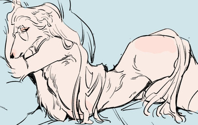 anthro arm_tuft bed bedding bent_arm big_breasts biped black_eyes black_eyewear black_glasses black_nose blue_background blue_bedding breasts chest_tuft elbow_tuft eyeshadow eyewear eyewear_only female fur fur_tuft furniture glasses glasses_only hair half-closed_eyes light_body light_fur light_hair long_hair looking_at_viewer lying lying_on_bed makeup monotone_hair monotone_tail mouth_closed narrowed_eyes navel nipples nude nude_anthro nude_female on_bed on_side pink_eyeshadow pose side_view simple_background snout solo tail thick_thighs tuft wearing_glasses white_body white_fur white_hair white_sclera white_tail sori0414 borzoi canid canine canis domestic_dog hunting_dog mammal sighthound 2025 digital_drawing_(artwork) digital_media_(artwork) pinup