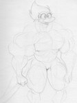 anthro big_muscles eyelashes female fist genitals hair muscular muscular_anthro muscular_female nipples nude pussy short_hair smile solo sbshouseofpancakes amphibia_(series) disney general_yunan amphibian newt salamander monochrome traditional_media_(artwork)