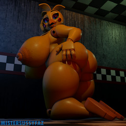 anthro bent_legs big_breasts big_butt big_nipples breasts butt female female/female glistening glistening_body hand_on_butt kneeling looking_at_viewer looking_back looking_pleasured machine nipples nude presenting seductive solo yellow_body mistersussyfaz octal_(modeler) five_nights_at_freddy's five_nights_at_freddy's_2 scott_cawthon scottgames toy_chica_(fnaf) animatronic avian bird chicken galliform phasianid robot 1:1 absurd_res hi_res