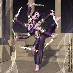 5_eyes 6_arms accessory black_hair bow_(feature) bow_accessory bow_ribbon clothing dagger dancing dual_wielding female fingernails hair hair_accessory hair_bow hair_ribbon holding_object holding_weapon jewelry melee_weapon multi_arm multi_eye multi_limb nails not_furry purple_body ribbons solo text translucent translucent_clothing twin_bows twin_hair_bows weapon idsaybucketsofart undertale undertale_(series) muffet arachnid arthropod humanoid spider 1:1 2017 3d_(artwork) digital_media_(artwork) hi_res url