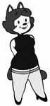 accessory anthro clothing dress female hair legwear lipstick makeup short_hair simple_background smile solo stockings tail creator_ant mary_(creator_ant) domestic_cat felid feline felis mammal black_and_white hi_res monochrome