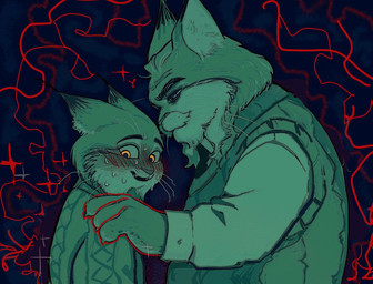 age_difference anthro blush bodily_fluids clothing duo half-closed_eyes hand_on_shoulder head_turned looking_down male male/male narrowed_eyes nervous shirt side_view smile standing sweat sweater topwear vest yellow_eyes hjdoak disney zootopia milton_lynxley pawbert_lynxley canada_lynx felid feline lynx mammal father_(lore) father_and_child_(lore) father_and_son_(lore) parent_(lore) parent_and_child_(lore) parent_and_son_(lore) son_(lore)