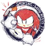 anthro cigarette male public_service_announcement punch simple_background solo text white_background petday sega sonic_the_hedgehog_(series) knuckles_the_echidna echidna mammal monotreme digital_media_(artwork) english_text hi_res sketch