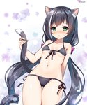 black_body black_fur black_hair blush breasts clothing female fur green_eyes hair long_hair navel simple_background small_breasts solo mauve_(artist) cygames princess_connect! princess_connect!_re:dive karyl_(princess_connect!) animal_humanoid cat_humanoid felid felid_humanoid feline feline_humanoid humanoid mammal mammal_humanoid