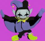 blue_body blue_skin clothed clothing dancing gloves handwear hat headgear headwear humanoid_pointy_ears jester looking_at_viewer male not_furry open_mouth pointy_ears simple_background smile solo teeth yellow_teeth fissionmetroid101 deltarune epic_games fortnite orange_justice undertale_(series) jevil_(deltarune) darkner humanoid imp 2018 3d_(artwork) 3d_animation animated digital_media_(artwork) low_res meme short_playtime