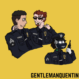 accessory anthro chevron_(marking) clothing electronics group machine male markings necktie police police_hat police_officer police_uniform radio screenshot_redraw simple_background trio uniform walkie-talkie gentlemanquentin postal_(series) ready_or_not judge_(ready_or_not) postal_dude query_(gentlemanquentin) human mammal protogen protohuman 1:1 meme