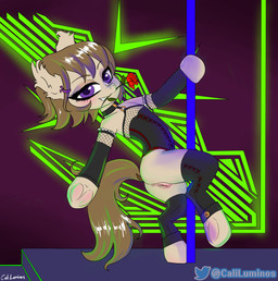 animal_genitalia animal_vulva anus brown_hair brown_tail clothing corset dancing equine_anus equine_genitalia equine_vulva female feral flower genitals hair hooves lingerie plant pole pole_dancing rose_(flower) solo tail topwear underhoof vulva caliluminos hasbro my_little_pony fan_character equid equine horse mammal pony absurd_res hi_res
