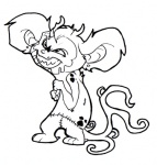 ambiguous_gender antlers glamfur grin horn smile solo stitch_(sewing) chival mammal primate low_res