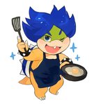 anthro apron apron_only blue_hair blush bracelet clothing cooking cookware egg frying_pan hair jewelry kitchen_utensils male mostly_nude one_eye_closed solo sparkles spatula spiked_bracelet spikes tools wink zeso mario_bros nintendo koopaling ludwig_von_koopa koopa scalie hi_res