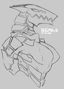 anthro breasts featureless_breasts female machine medium_breasts sharp_teeth side_view simple_background solo teeth sigma-d robot robot_anthro 2023 bust_portrait dated digital_media_(artwork) hi_res monochrome portrait sketch