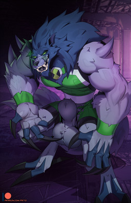 animal_genitalia animal_penis anthro balls biceps big_balls big_sheath biped black_clothing canine_genitalia canine_penis claws clothed clothed_anthro clothed_male clothing fangs fur genitals green_clothing huge_balls male male_anthro multicolored_body multicolored_fur muscular muscular_anthro muscular_male open_mouth penis sheath solo standing teeth tongue tongue_out white_clothing patto ben_10 cartoon_network blitzwolfer alien canid canine canis loboan mammal wolf 2025 hi_res