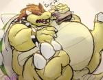 3_toes anthro belly big_belly burping claws eating feet food hair male nude open_mouth overweight overweight_anthro overweight_male red_hair sandwich_(food) shell simple_background solo sound_effects teeth text toe_claws toes tongue weight_gain nixx mario_bros nintendo bowser koopa scalie 2015 digital_drawing_(artwork) digital_media_(artwork)