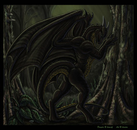 against_natural_surface against_surface against_tree arms_bent black_body black_border black_scales border butt countershade_scales countershade_tail countershade_torso countershading dark_body dark_border dark_scales detailed_background digitigrade folded_wings forest green_eyes horn leaning leaning_forward looking_at_viewer male membrane_(anatomy) membranous_wings multicolored_body multicolored_scales nature outside plant presenting raised_hand raised_tail scales solo standing tail text tree two_tone_body two_tone_scales wings wood year yellow_body yellow_countershading yellow_scales kiartia mythology dragon mythological_creature mythological_scalie scalie 2008 absurd_res dated english_text hi_res signature