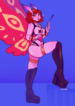 anthro bdsm bdsm_outfit bdsm_suit big_breasts blush boots breasts butt clothed clothing collar dominant dominant_female dominatrix female footwear hair high_heeled_boots high_heels legwear looking_at_viewer nipple_tape nipples open_mouth pasties petplay ponyplay roleplay shoes simple_background smile solo tape wings chloeelaw animal_humanoid arthropod arthropod_humanoid humanoid insect insect_humanoid lepidopteran lepidopteran_humanoid moth moth_humanoid absurd_res digital_media_(artwork) hi_res