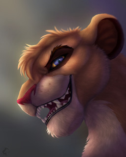 female feral fur pink_nose sharp_teeth solo tan_body tan_fur teeth tongue yellow_sclera khalia_art disney the_lion_king vitani_(the_lion_king) felid lion mammal pantherine hi_res