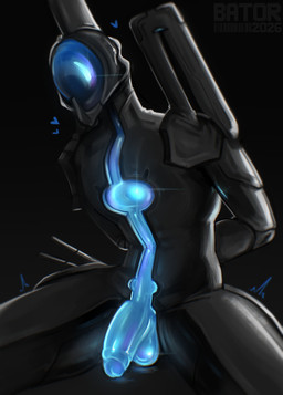 balls bator_exe black_background caliban_(warframe) faceless_character faceless_male genitals glans hands_behind_back heart_symbol male penis simple_background solo digital_extremes tencent warframe 2026 absurd_res dated hi_res