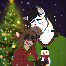 4_fingers anthro baubles beard black_beard black_eyebrows black_facial_hair black_hair black_nose black_sky blush blush_lines breasts brown_body brown_fur brown_hair christmas_clothing christmas_star christmas_sweater christmas_topwear christmas_tree closed_smile clothed clothed_anthro clothed_female clothed_male clothing duo eyebrows eyes_closed facial_hair fangs female fingers fur green_clothing green_sweater green_topwear grey_ear_tips hair hand_on_shoulder heart_symbol hearts_around_head holidays interspecies larger_anthro larger_male light love male male/female medium_hair mouth_closed multicolored_body multicolored_fur night open_mouth open_smile pink_inner_ear plant red_clothing red_sweater red_topwear romantic romantic_couple size_difference sky smaller_anthro smaller_female smile star sweater teeth tooth_necklace topwear tree two_tone_body two_tone_fur whisker_spots white_body white_fur ractoons christmas colty_(colty8) raquel_(ractoons) equid equine horse mammal procyonid raccoon 1:1 2021 colored digital_drawing_(artwork) digital_media_(artwork) english_description hi_res lighting shaded