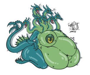4_fingers 4_toes 7_heads anthro areola belly big_belly big_breasts big_butt breasts butt claws feet female feral fetal_movement fingers green_areola green_body green_nipples grey_claws heart_symbol huge_belly huge_breasts huge_butt hyper hyper_pregnancy multi_head nipple_piercing nipples non-mammal_nipples open_mouth piercing pink_tongue pregnant pregnant_anthro pregnant_female sharp_teeth simple_background tail teeth toes tongue white_background yellow_eyes mrblack_eye2 mythology camille_(krapopolis) dragon mythological_creature mythological_scalie reptile scalie snake 6:5 hi_res