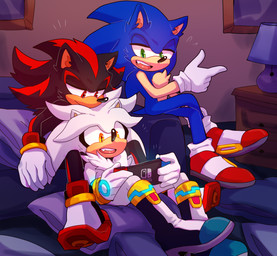 5_fingers anthro bed bedroom biped black_body black_fur black_nose blue_body blue_fur boots chest_tuft clothing conjoined_eyes countershade_fur countershading crossed_legs electronics fingers footwear fur furniture furniture_lamp game_console gaming gaming_console gloves green_eyes group half-closed_eyes handwear inner_ear_fluff inside leaning leaning_backward leaning_on_another lidded_eyes male multicolored_body multicolored_fur narrowed_eyes open_mouth open_smile pillow red_body red_eyes red_fur shoes sitting smile switch_console table tan_body tan_countershading tan_fur trio tuft white_body white_clothing white_fur white_gloves white_handwear yellow_eyes bongwater777 nintendo nintendo_switch sega sonic_the_hedgehog_(series) shadow_the_hedgehog silver_the_hedgehog sonic_the_hedgehog eulipotyphlan hedgehog mammal 2020 absurd_res cel_shading digital_drawing_(artwork) digital_media_(artwork) hi_res shaded