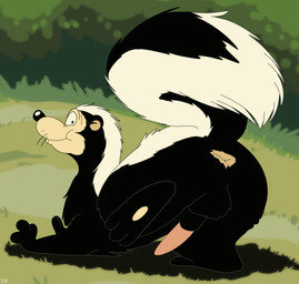 3_toes animal_genitalia animal_penis anus balls black_body black_fur closed_smile erection feet feral fur genitals grass male mouth_closed nude outside penis pink_penis plant presenting raised_leg raised_tail sheath smile solo tail toes whisker_spots whiskers white_body white_fur fizzpop ox_tales cecil_(ox_tales) mammal mephitid skunk hi_res signature