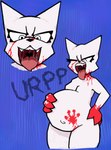 anthro blood blood_on_face blood_on_hand bodily_fluids burping female mouth_shot no_clothing onomatopoeia open_mouth saliva solo sound_effects text uvula vore noviphix femtanyl token_(femtanyl) felid feline mammal hi_res