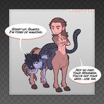 abs barazoku dialogue duo male male/male pecs speech_bubble spots text frankly-art european_mythology final_fantasy final_fantasy_xv greek_mythology mythology square_enix gladiolus_amicitia noctis_lucis_caelum centaur domestic_cat equid equid_taur felid felid_taur feline felis humanoid_taur mammal mammal_taur taur 1:1 english_text