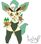 anthro beverage breasts bunny_costume cleavage clothed clothing costume duo fake_ears fake_rabbit_ears female legwear looking_at_viewer short_stack simple_background smile thigh_highs white_background zamuzaza2 nintendo pokemon eeveelution generation_4_pokemon generation_8_pokemon leafeon morpeko pokemon_(species) sketch