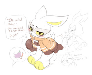 4_fingers anthro anthro_focus balls bedroom_eyes big_penis black_eyes blush blush_lines bodily_fluids bra brown_bra brown_clothing brown_gloves brown_handwear brown_panties brown_text brown_underwear cheek_tuft chest_tuft clothed clothed_anthro clothed_female clothing countershade_feet countershading dialogue directional_arrow disembodied_penis drawstring_topwear duo eggplant ellipsis erection exclamation_point eyelashes eyes_closed eyewear facial_tuft feet female female_anthro female_focus female_on_human fingers flat_chested food fruit fur genitals glans gloves half-closed_eyes handwear heart_symbol human_fetish human_on_anthro humanoid_genitalia humanoid_penis imminent_sex interspecies jacket leaning leaning_forward licking licking_lips looking_at_genitalia looking_at_penis looking_at_viewer looking_down looking_down_at_genitalia looking_down_at_penis male male/female male_human male_on_anthro motion_lines musk narrowed_eyes offscreen_human offscreen_male open_:3 open_clothing open_jacket open_mouth open_smile open_topwear orange_clothing orange_jacket orange_topwear panties penis penis_on_belly pink_blush pink_nose plant pointy_sunglasses question_mark scut_tail seducing_viewer seductive short_tail simple_background smile solo_focus speech_bubble sunglasses sweat tail talking_to_viewer text tongue tongue_out topwear tuft underwear undressing vein veiny_penis white_background white_body white_ears white_fur white_tail white_tuft yellow_body yellow_countershading yellow_eyes yellow_inner_ear yellow_sclera yellow_toes kekitopu bombun bombun_(kekitopu) human lagomorph leporid mammal rabbit 2025 absurd_res digital_media_(artwork) english_text hi_res