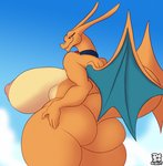 alternate_species anthro big_breasts big_butt breasts butt collar collar_only female huge_breasts huge_butt hyper hyper_breasts membrane_(anatomy) membranous_wings nipples nude pokemorph solo thick_thighs wings dedoarts nintendo pokemon fan_character yuki_(evov1) yukizard_(evov1) charizard generation_1_pokemon pokemon_(species) reptile scalie