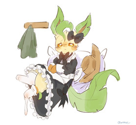 3_toes accessory amber_eyes ambiguous_gender apron black_clothing black_dress black_ribbon bodily_fluids bow_tie brown_body brown_clothing brown_fur brown_hat brown_headwear brown_inner_ear brown_markings clothed clothed_feral clothing coat_rack crying dress feet feral frilly frilly_clothing frilly_dress fully_clothed fully_clothed_feral fur gloves_(marking) green_clothing green_ears green_tail hair_accessory hair_ribbon hat headgear headwear leg_markings legwear looking_at_viewer maid_uniform markings multicolored_clothing multicolored_dress paws pillow plant ribbons simple_background socks_(marking) solo tail tan_body tan_fur tears text thigh_highs toes two_tone_clothing two_tone_dress uniform white_background white_clothing white_dress white_legwear white_ribbon white_thigh_highs whtink nintendo pokemon eeveelution elemental_creature flora_fauna generation_4_pokemon leafeon pokemon_(species) artist_name hi_res