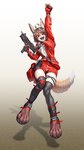 anthro breasts clothed clothing female fur gun hair jacket jumpsuit looking_at_viewer open_mouth orange_body orange_fur ranged_weapon red_clothing simple_background solo topwear weapon lyoung0j girls_frontline pm-06_(girls_frontline) canid canine canis fox mammal 9:16 digital_media_(artwork) hi_res