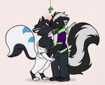 anthro black_body black_fur clothed clothing duo eyes_closed fur holly_(plant) kissing male male/male mistletoe open_clothing open_topwear plant sailor_uniform simple_background tail topwear undressing undressing_another white_body white_fur flytermo2 korin_(sirhades123) mr._olive mammal mephitid skunk hi_res