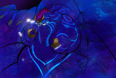 anthro armor belly big_belly blue_body bone chubby_cheeks clothing cosmic_background cosmic_hair double_chin ethereal_hair fat_arms fat_folds galaxy gauntlets gloves hair handwear headgear helmet huge_belly hyper hyper_belly intergalactic_macro jagged_mouth love_handles macro male morbidly_obese morbidly_obese_anthro morbidly_obese_male obese obese_anthro obese_male overweight overweight_anthro overweight_male purple_hair skull skull_head solo swallowing tail thick_tail boot_(artist) league_of_legends mythology riot_games tencent aurelion_sol_(lol) dragon eastern_dragon mythological_creature mythological_scalie scalie 2022 hi_res