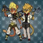 anthro blonde_hair blue_eyes brown_body brown_fur duo fur hair keyblade male melee_weapon weapon ziegelzeig kingdom_hearts square_enix roxas_(kingdom_hearts) ventus_(kingdom_hearts) felid lion mammal nobody_(kingdom_hearts) pantherine 2023 hi_res