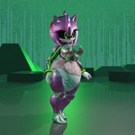 alternate_form anthro barefoot black_sclera breasts clean_diaper clothed clothing cyberspace diaper diaper_only feet female glowing green_eyes hand_on_hip machine metallic_body nipples pink_body solo topless wearing_diaper poofybunx sega sonic_the_hedgehog_(series) amy_rose metal_amy android eulipotyphlan hedgehog mammal robot 1:1 3d_(artwork) absurd_res blender_(artwork) digital_media_(artwork) hi_res