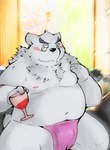 anthro asian_clothing belly black_nose blush bulge clothing east_asian_clothing eyewear fundoshi fur glasses humanoid_hands japanese_clothing kemono male moobs nipples overweight overweight_anthro overweight_male solo underwear white_body white_fur snow_utamaru bear mammal polar_bear ursine 2021 absurd_res hi_res