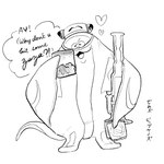 :3 anthro bong condom drugs flat_body heart_symbol male marijuana sexual_barrier_device solo text saba_subdup nintendo splatoon big_man_(splatoon) fish manta_ray marine ray_(fish) stingray 1:1 english_text hi_res monochrome