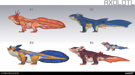 3_toes 4_toes ambiguous_feral ambiguous_gender barbel_(anatomy) blue_eyes blue_fin blue_markings blue_tail closed_smile company_name content_smile eyebrows feet feral fin fur grey_background grey_eyes group leg_fin light lips long_tail markings mouth_closed multicolored_body multicolored_skin multicolored_tail nude_ambiguous number orange_body orange_skin orange_tail overweight overweight_ambiguous overweight_feral red_eyebrows red_lips red_markings red_tail rope side_view simple_background smile standing tail tail_fin tail_markings tan_body tan_skin text toes white_body white_fur white_markings nicholas_patrick_kelana highguard_(game) amphibian aquatic axolotl mole_salamander salamander 2026 absurd_res colored concept_art digital_drawing_(artwork) digital_media_(artwork) english_description english_text hi_res lighting official_art shaded