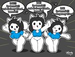 anthro bottomless clothed clothing dialogue female genitals group pussy trio tonytoran undertale undertale_(series) tem 4:3