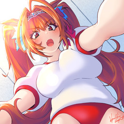 asian_clothing big_breasts blush bottomwear breast_squish breasts buruma clothing crown east_asian_clothing eyebrow_through_hair eyebrows eyelashes female hair headgear japanese_clothing low-angle_view orange_hair pigtails solo squish tiara translucent translucent_hair horishin cygames uma_musume_pretty_derby daiwa_scarlet_(pretty_derby) animal_humanoid equid equid_humanoid equine equine_humanoid horse_humanoid humanoid mammal mammal_humanoid 1:1 2021 hi_res