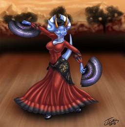 anthro big_breasts breasts clothing dancing dress female light nipple_outline non-mammal_breasts solo stage trias dinosaurs_inc. glenda ceratopsian dinosaur ornithischian prehistoric_species reptile scalie triceratops 2016 hi_res
