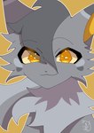 :3 ambiguous_gender eye_through_hair feral fluffy fur glistening glistening_eyes grey_body grey_fur grey_hair hair kemono looking_at_viewer neck_tuft outline simple_background smile solo translucent translucent_hair tuft white_outline yellow_background yellow_eyes yellow_inner_ear yellow_nose mirucha0804 warriors_(book_series) graystripe_(warriors) domestic_cat felid feline felis mammal 2022 cel_shading hi_res shaded signature male_(lore)