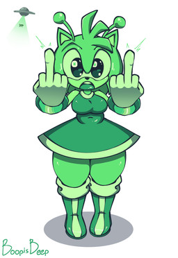alternate_species antennae_(anatomy) anthro female gesture hand_gesture middle_finger open_mouth simple_background solo thick_thighs ufo white_background beepisboop sega sonic_the_hedgehog_(series) amy_rose alien eulipotyphlan hedgehog mammal absurd_res hi_res